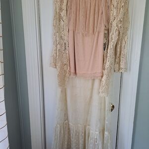 Lace Overlay Dress in Pink and Cream